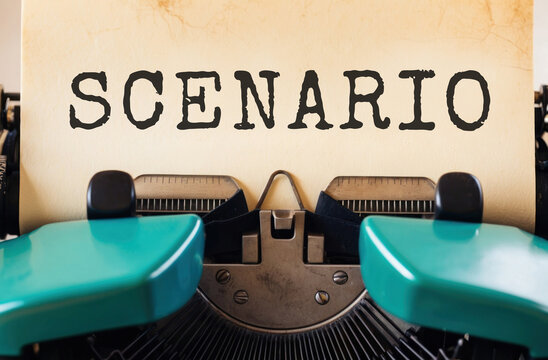 SCENARIO text inscription on paper printing machine background