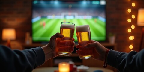 Cheers to the game! A vibrant scene capturing the excitement of soccer, perfect for promoting sports bars or game day gatherings with friends.