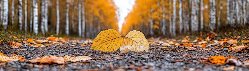 Autumn Pathway with Vibrant Leaves and Golden Trees in Nature Landscape