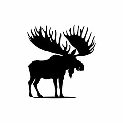 This striking silhouette of a moose showcases its impressive antlers against a clean white background.