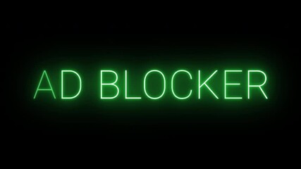 Flickering neon green glowing Ad Blocker sign animated black background