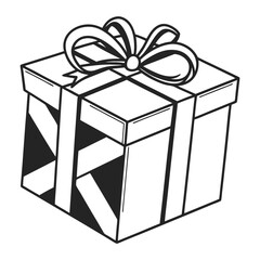 Black and white gift box illustration with ribbon and bow