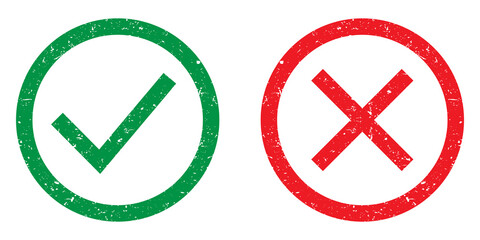 Outline circle x mark symbol and outline circle checkmark icon