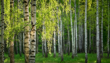 Fototapeta premium green birch in spring wooded area