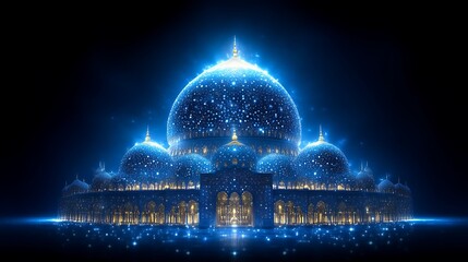 Obraz premium Illuminated Mosque Glowing Nightly Celestial Beauty