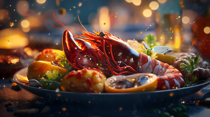 Realistic seafood dishes showcasing the vibrant colors and textures of the food Seawood. Illustration