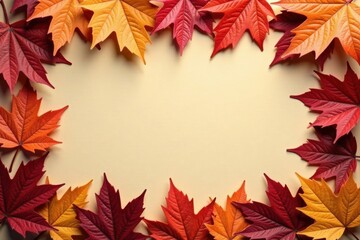 Autumnal Frame of Vibrant Fall Foliage with a Neutral Background Perfect for Seasonal Designs and Decorations