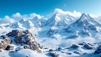 Majestic Snow-Capped Peaks: A Serene Winter Mountain Landscape