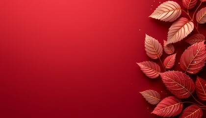 Obraz premium Elegant Autumn Red Background With Glittering Leaves and Decorative Design Touch