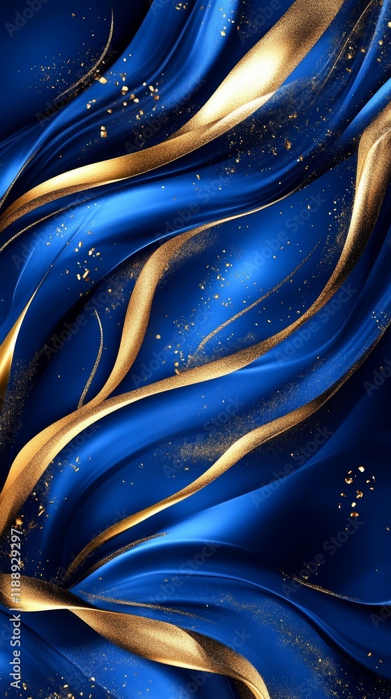 Poster this captivating abstract background features vibrant blue textures intertwined with golden splashes