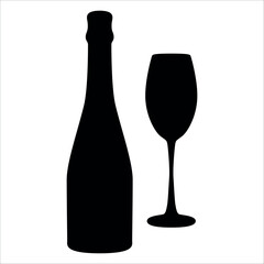 Wine Bottle and Glass Silhouette vector illustration