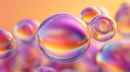 Abstract iridescent spheres floating in vibrant colors