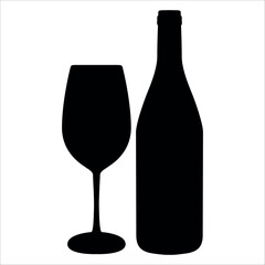 Wine Bottle and Glass Silhouette vector illustration