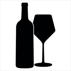 Wine Bottle and Glass Silhouette vector illustration