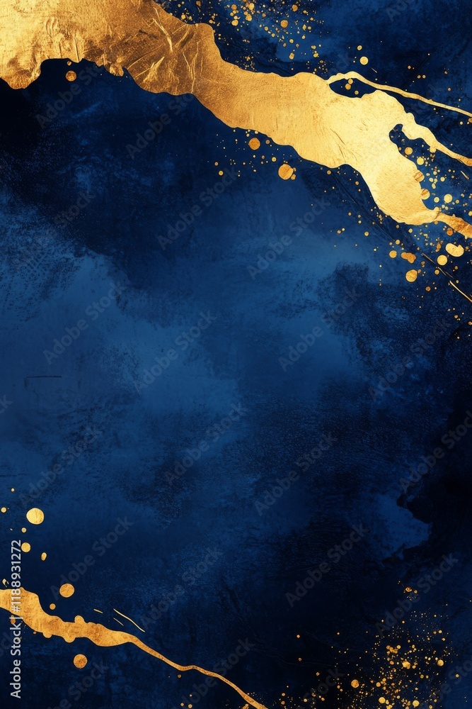 Aufkleber this elegantly crafted abstract background features a rich blue texture with bold gold splashes. its