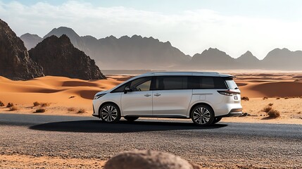 Obraz premium MPV Car on a Desert Street in Saudi Arabia