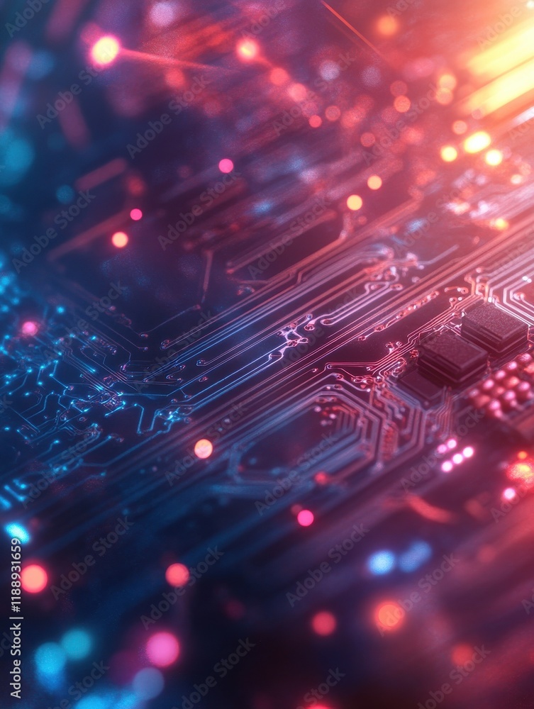Poster abstract glowing circuit ai hologram with dna on blurry background. ai and science concept. double e