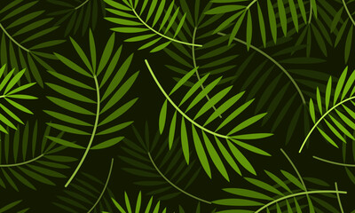Tropical palm leaves in various shades of green seamless pattern background