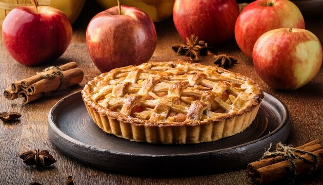 apple tart gourmet conventional vacation apple pie candy baked dessert meals with cinnamon and apples on vintage history autumn decor rustic fashion