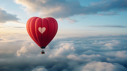 Fototapeta premium Romantic hot air balloon ride amidst clouds scenic adventure aerial view love in nature