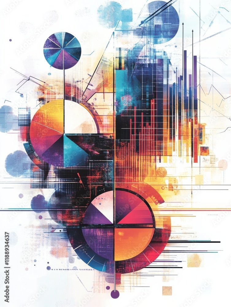 Aufkleber vibrant abstract asset allocation, a dynamic blend of colorful pie charts and graphs illustrating st