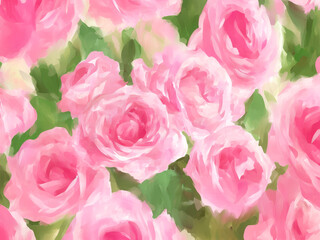 Fototapeta premium elegant oilpaint watercolor rose and peony floral, lush romantic botanical design for wedding invitations and springtime beauty