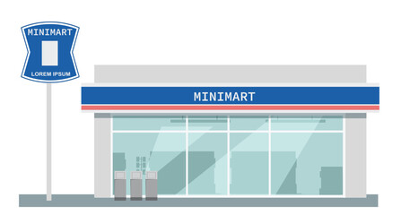 Icon mini convenience store art modern element map road sign symbol logo famous identity city style shop urban 3d flat building street isolated white background design vector template illustration
