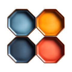 Colorful Hexagonal Platters with Segmented Areas Isolated on Transparent Background