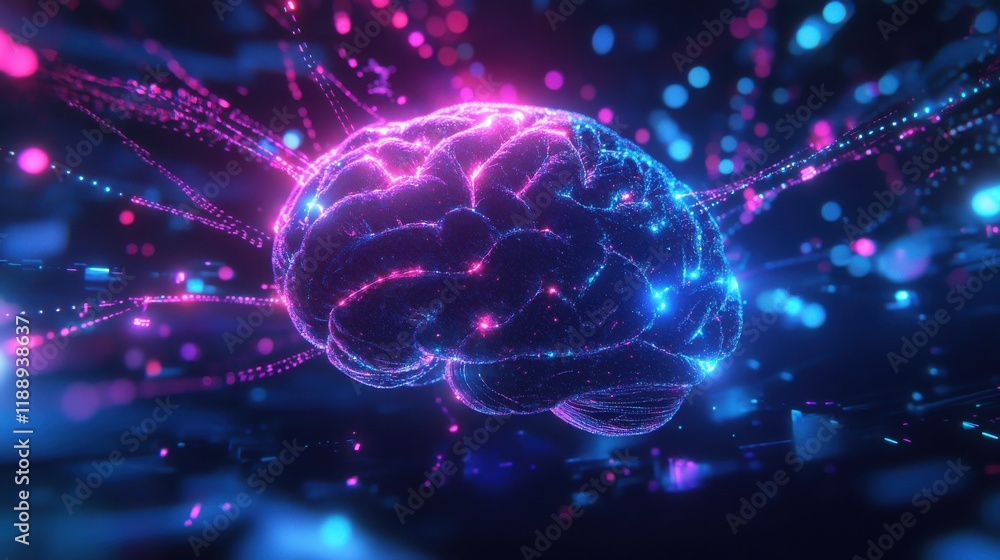 Poster neural lowpoly ai futuristic neon network of abstract connection background illustration