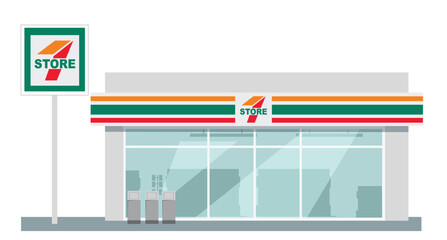 Icon mini convenience store art modern element map road sign symbol logo famous identity city style shop urban 3d flat building street isolated white background design vector template illustration
