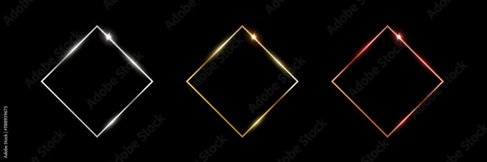 Aufkleber gold, silver and bronze square frames. metal thin photo or picture frames isolated on black backgrou
