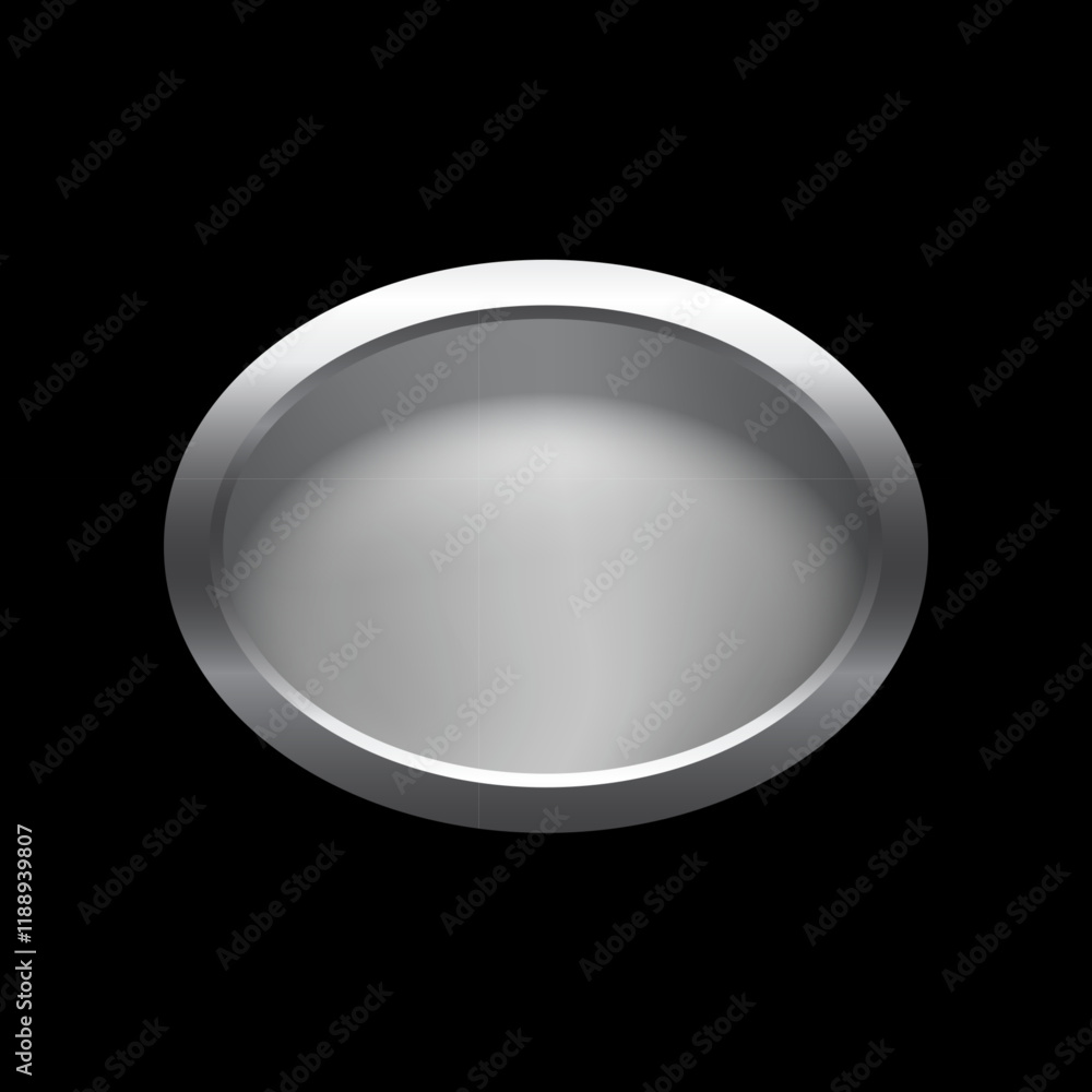 Poster silver button of ellipse shape with frame vector illustration. realistic isolated website element, p