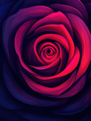 Vibrant rose illustration with deep red and purple hues