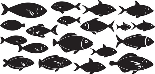 Set of fish. Fish icon vector isolated on white black background. food illustration sign collection. Fish icon
