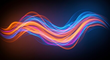 Abstract Neon Waves: Vibrant, flowing, neon lines twist and turn across a dark background, creating a dynamic and energetic abstract design. The colors, including bright orange, purple, and blue.