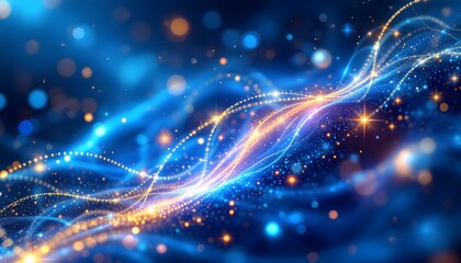 Obraz premium Abstract quantum background with golden particle streams conveying energy and movement suitable for tech or science presentations, websites and digital art