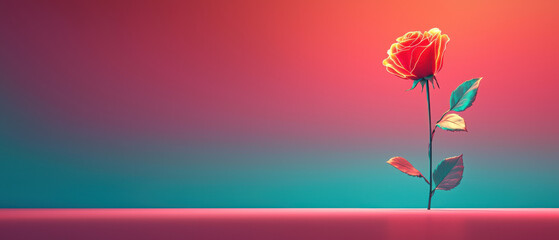 Fototapeta premium Vibrant glowing rose illustration with colorful gradient background
