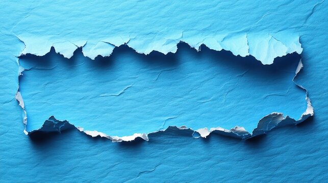 Torn blue paper with ragged edges creating a rectangular space.
