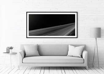 Modern bright interiors apartment with mockup poster frame 3D rendering illustration