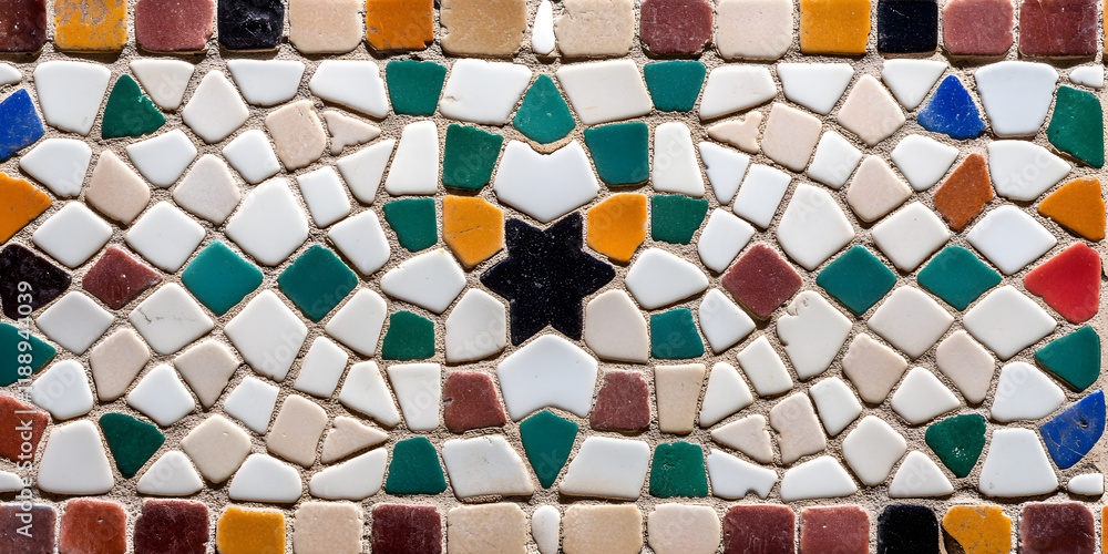 Poster colorful mosaic tile pattern with geometric shapes. intricate design featuring various colors and te