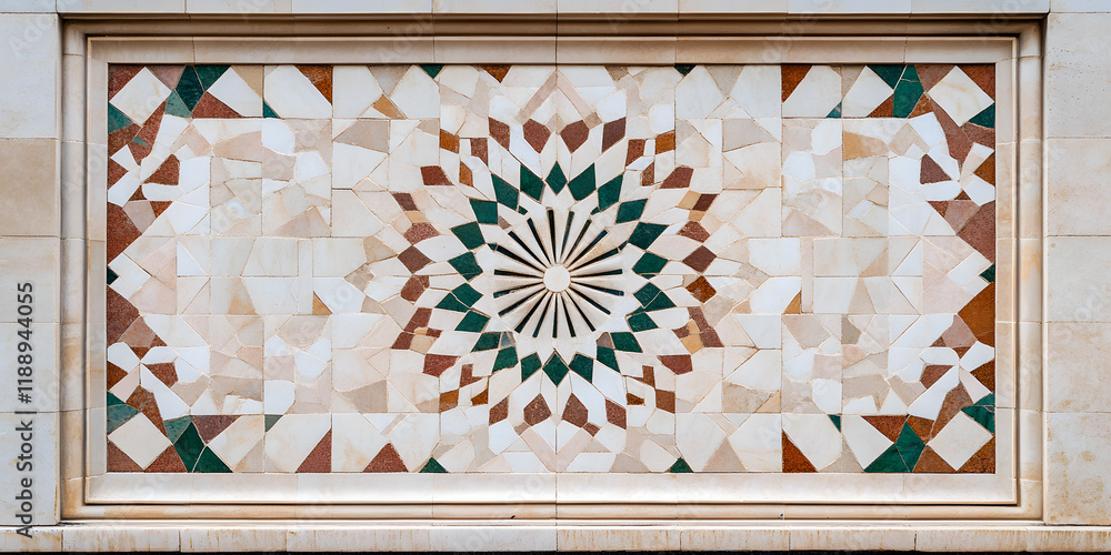 Aufkleber intricate tile mosaic with geometric patterns in beige, brown, and green. a central circular design 
