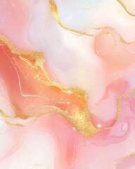 Obraz premium Abstract Pink and Gold Marble Texture: Elegant Fluid Art Background with Golden Glitter Swirls