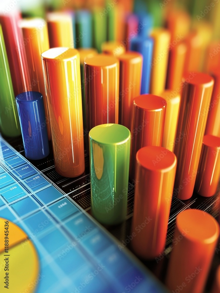 Poster a collection of colorful charts and graphs illustrating data analysis, including bar graphs and pie 