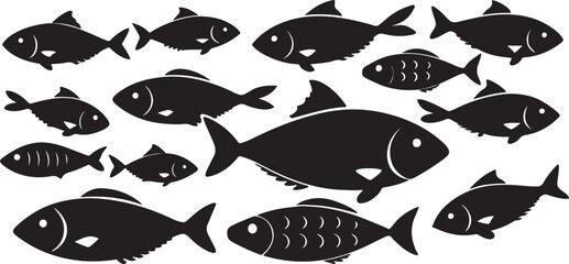 Set of fish. Fish icon vector isolated on white black background. food illustration sign collection. Fish icon