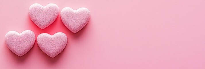 Obraz premium Pink Hearts Valentine's Day Background - Three pink hearts on a pink background, symbolizing love, affection, romance, Valentine's Day, and tenderness.