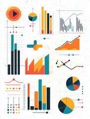Obraz premium Colorful illustration of growth charts and data analysis symbols for business concepts. illustration