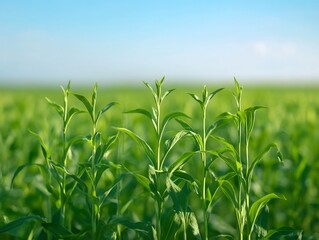 Obraz premium Vibrant green field basking in bright sunlight. AI Generated