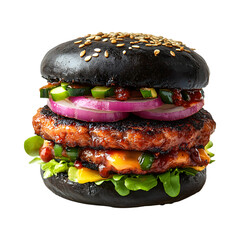 Korean BBQ Plant-Based Burger Isolated on Transparent Background