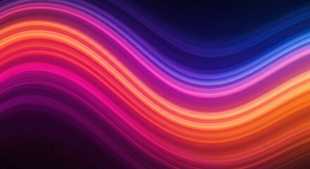 Obraz premium Abstract Neon Waves: A vibrant digital abstract background featuring a dynamic blend of neon pink, orange, and blue waves flowing across a dark backdrop.