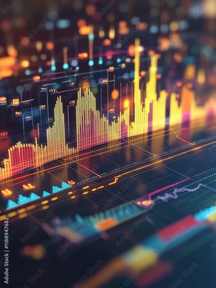 Poster forecasting concept. economic forecasting with detailed charts and graphs, modern data display, 3d i